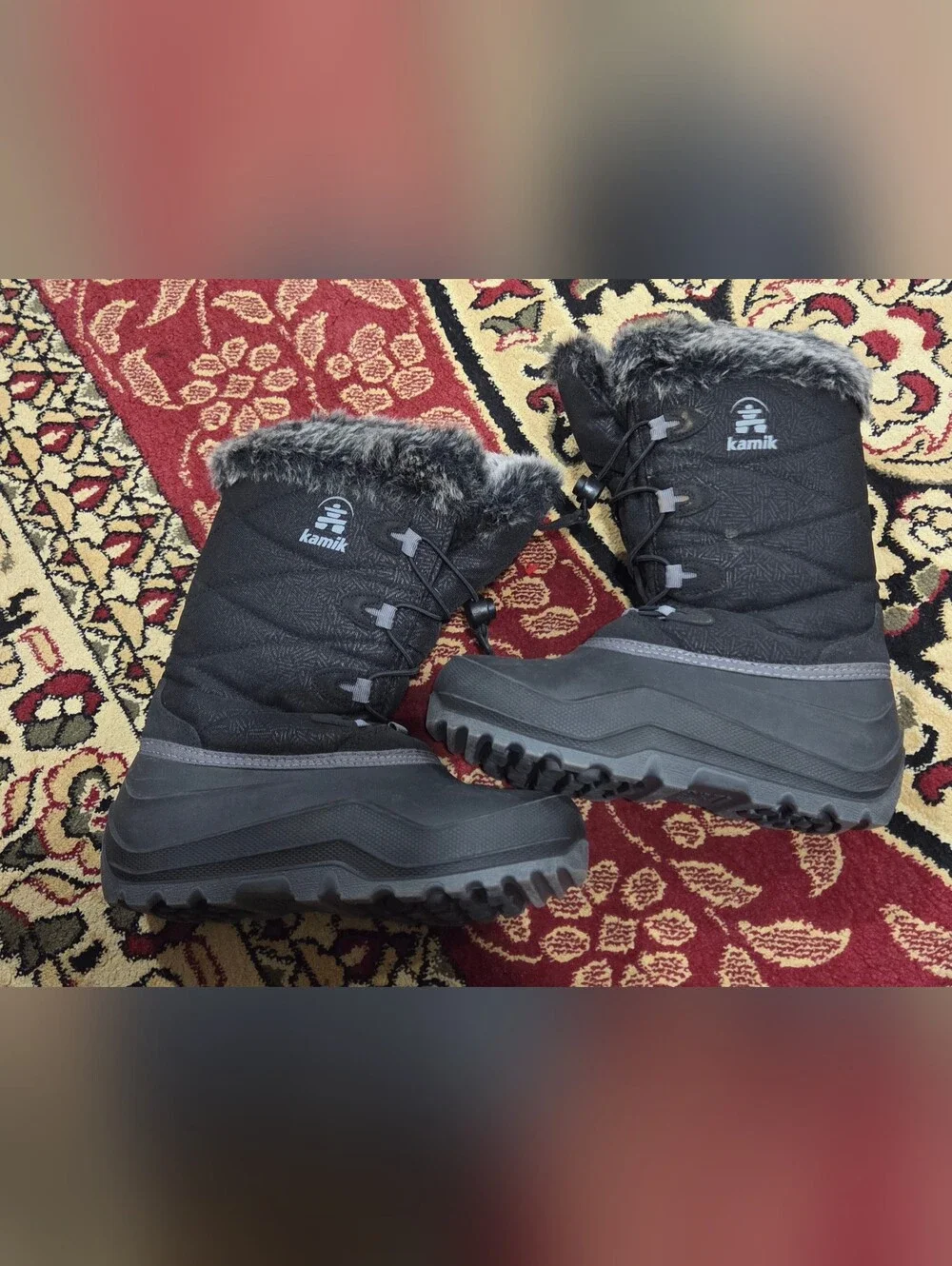 Kamik Black Winter Boots with Faux Fur Trim